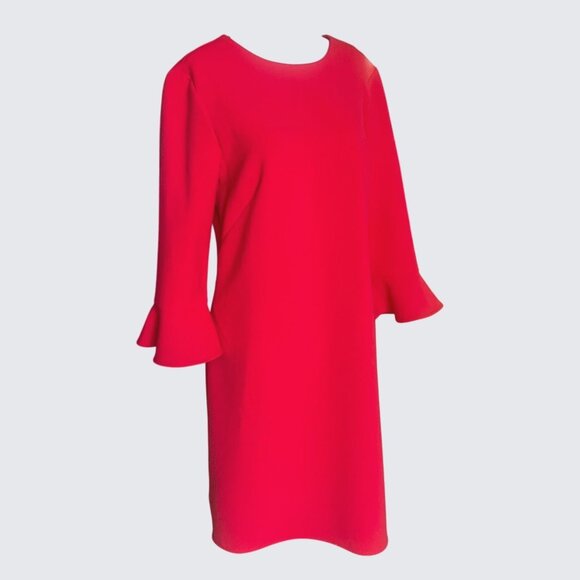 Ann Taylor Red Doubleweave Stretch Knit 3/4 Fluted Sleeve Sheath Dress Size 8 - Picture 1 of 7